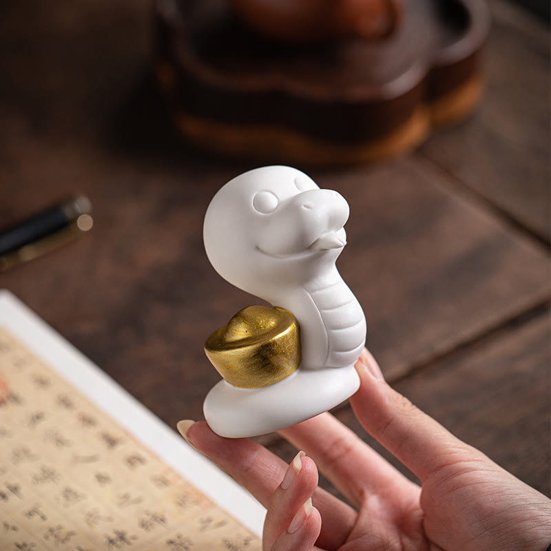 Year of the Snake Ceramic Gourd and Ingot Figurine