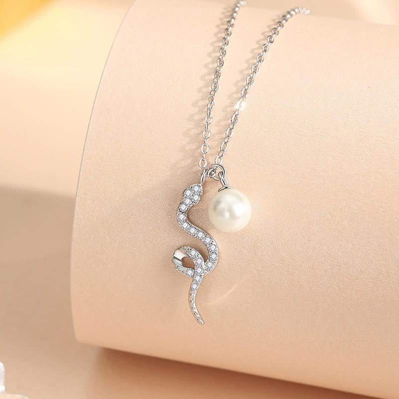 Year of the Snake Pearl Necklace in 925 Sterling Silver and Gold