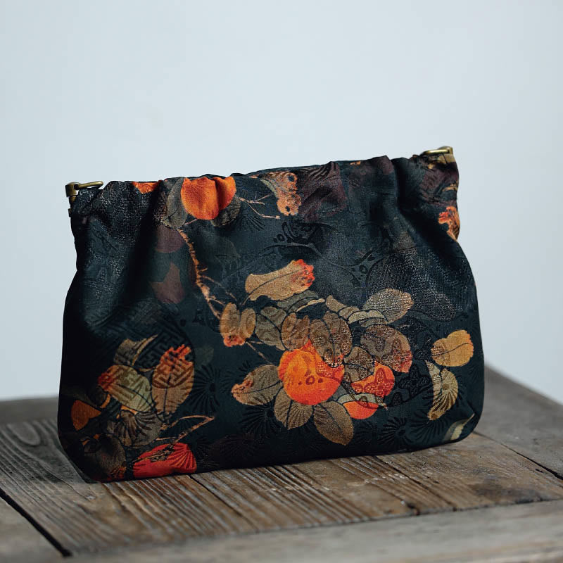 Yellow Green Flower Cotton Crossbody Bag 16x22cm
