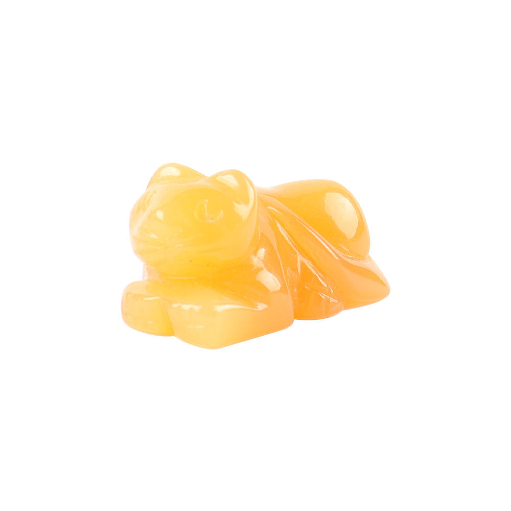 Yellow Jade Crystal Cat Carving 1.5 Inch Figurine