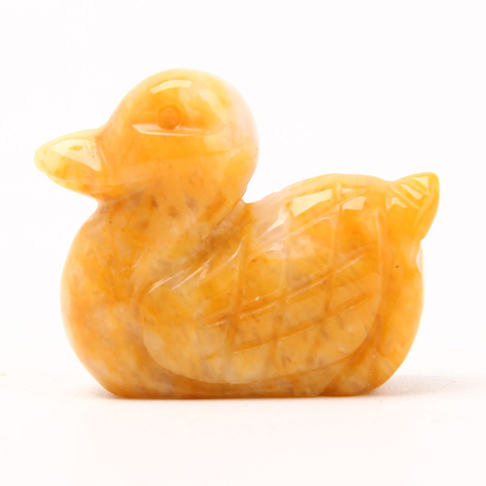 Yellow Jade Crystal Duck Figurine 1.9 inch Healing Carving