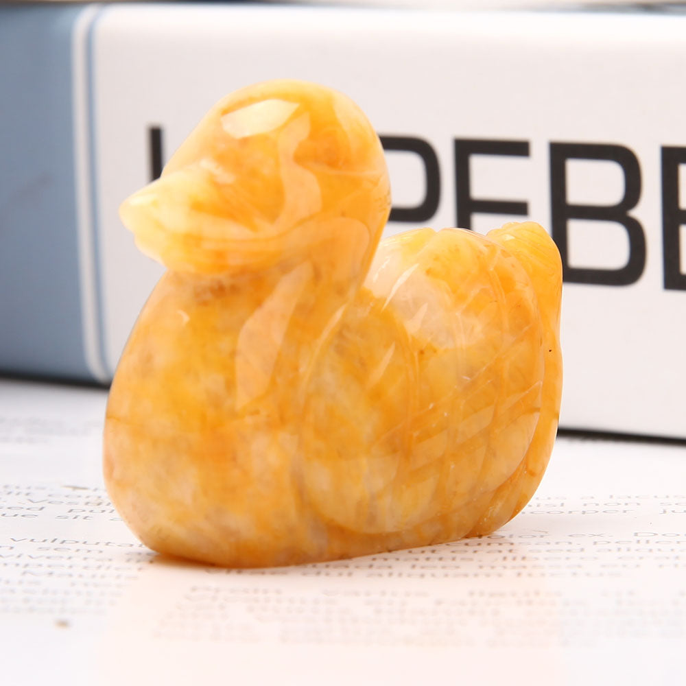 Yellow Jade Crystal Duck Figurine 1.9 inch Healing Carving