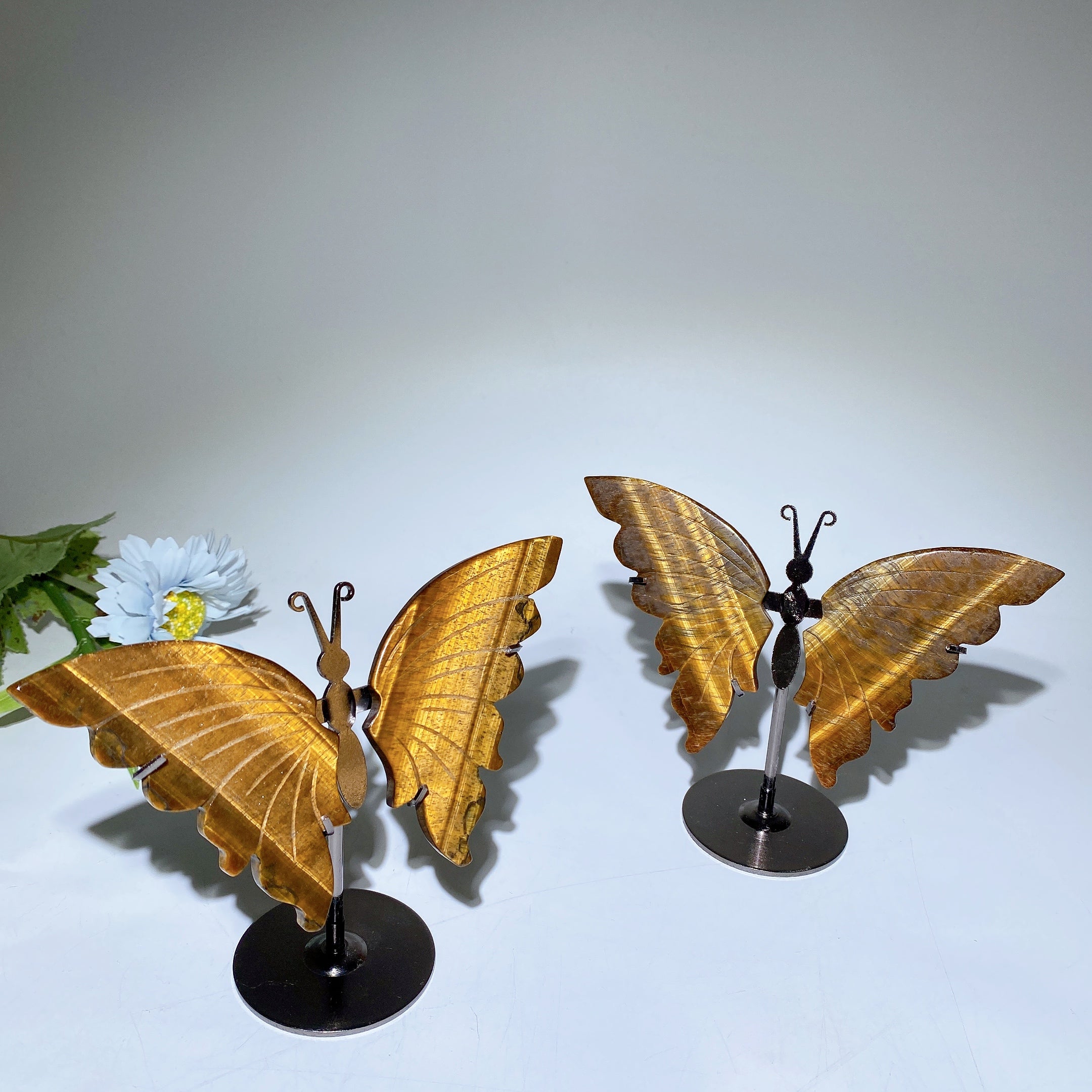 Yellow Tiger Eye Butterfly Crystal Carving 14cm Healing Figurine