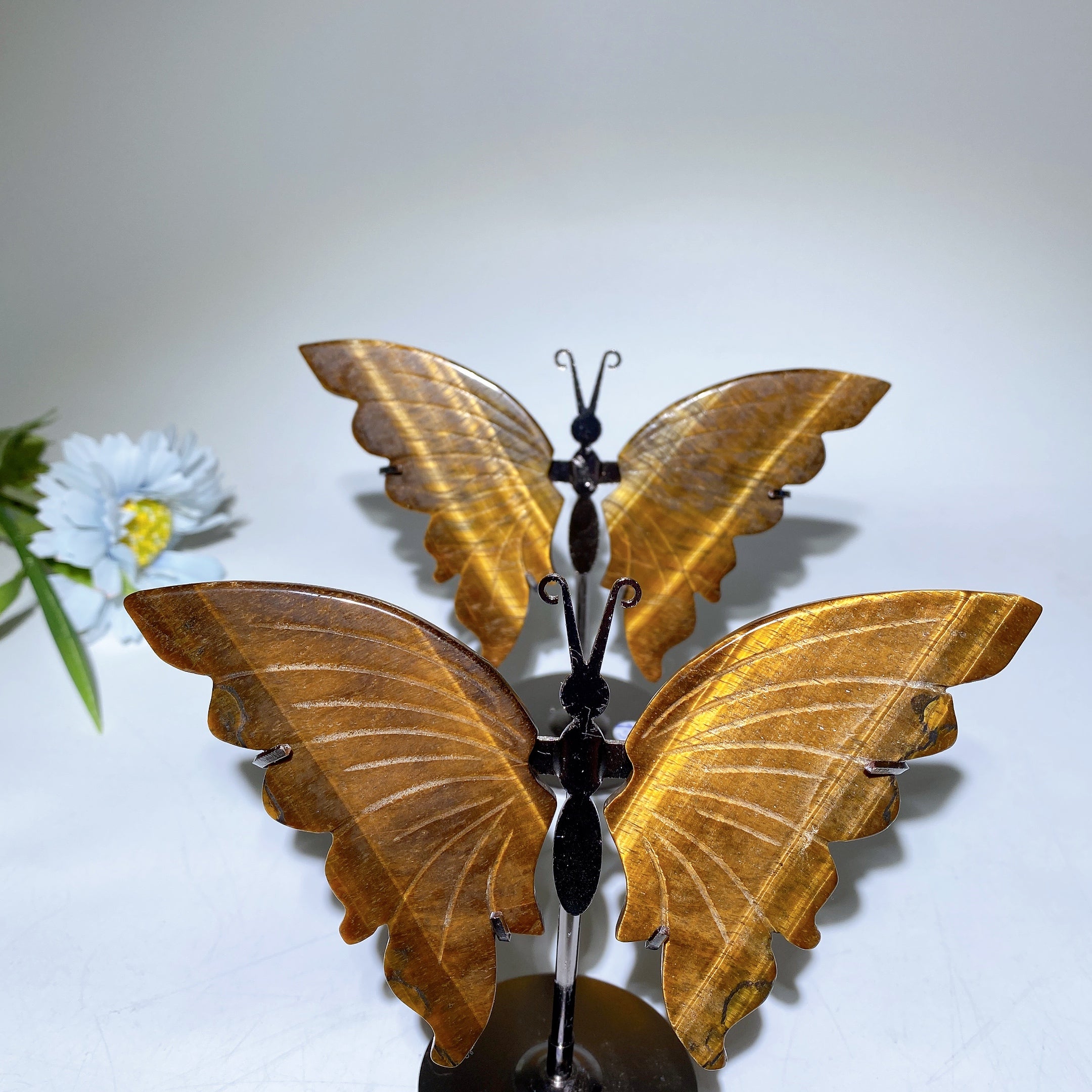 Yellow Tiger Eye Butterfly Crystal Carving 14cm Healing Figurine