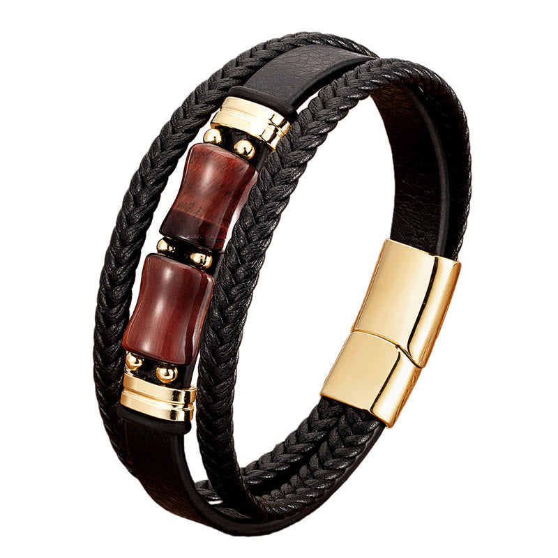Yellow Tiger Eye Multi-layer Leather Bracelet for Courage & Integrity