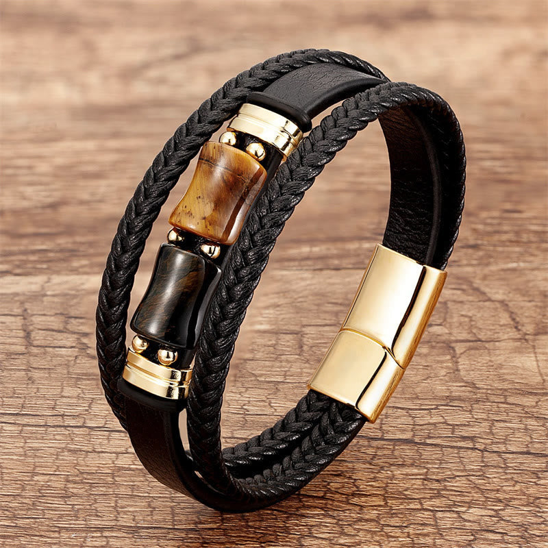 Yellow Tiger Eye Multi-layer Leather Bracelet for Courage & Integrity