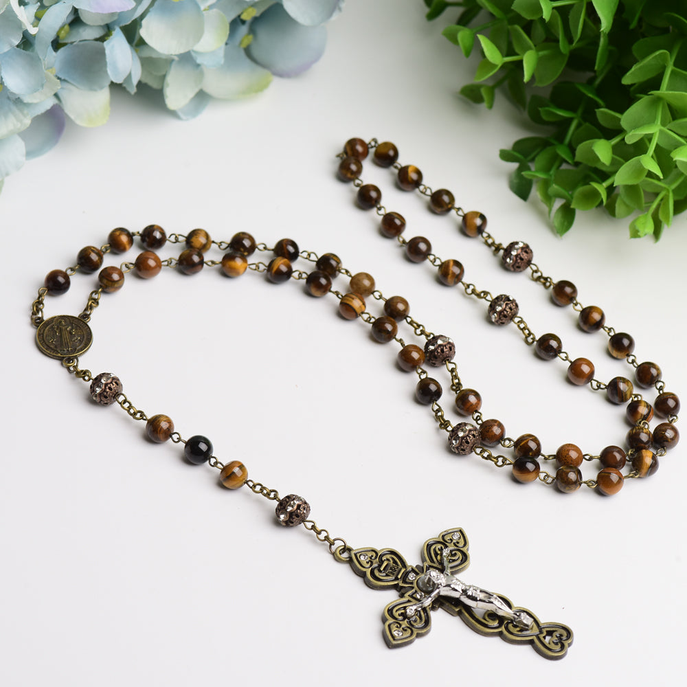 Yellow Tiger Eye Protection Necklace with Cross Pendant
