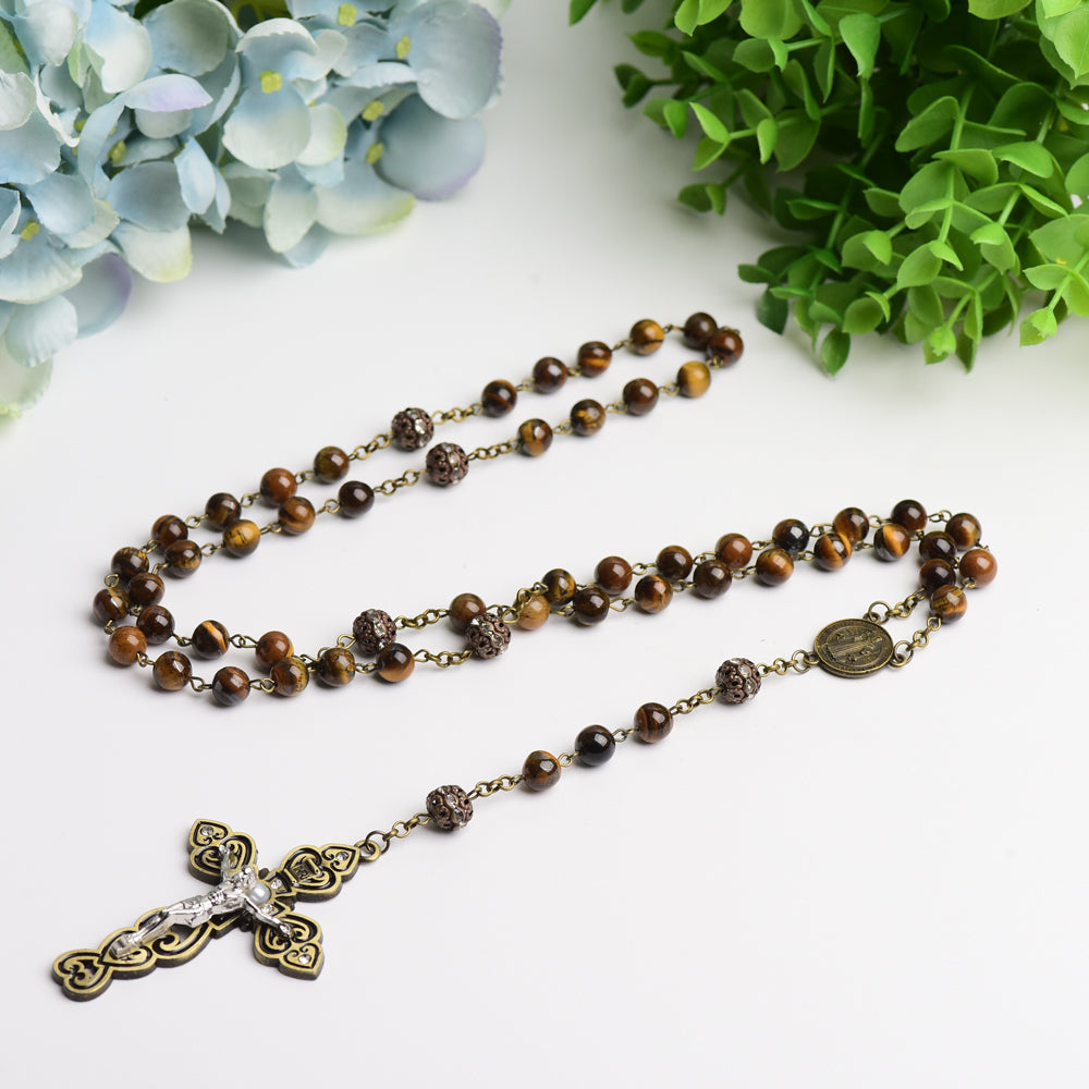 Yellow Tiger Eye Protection Necklace with Cross Pendant