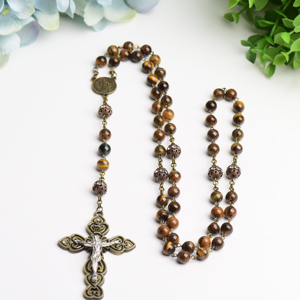 Yellow Tiger Eye Protection Necklace with Cross Pendant
