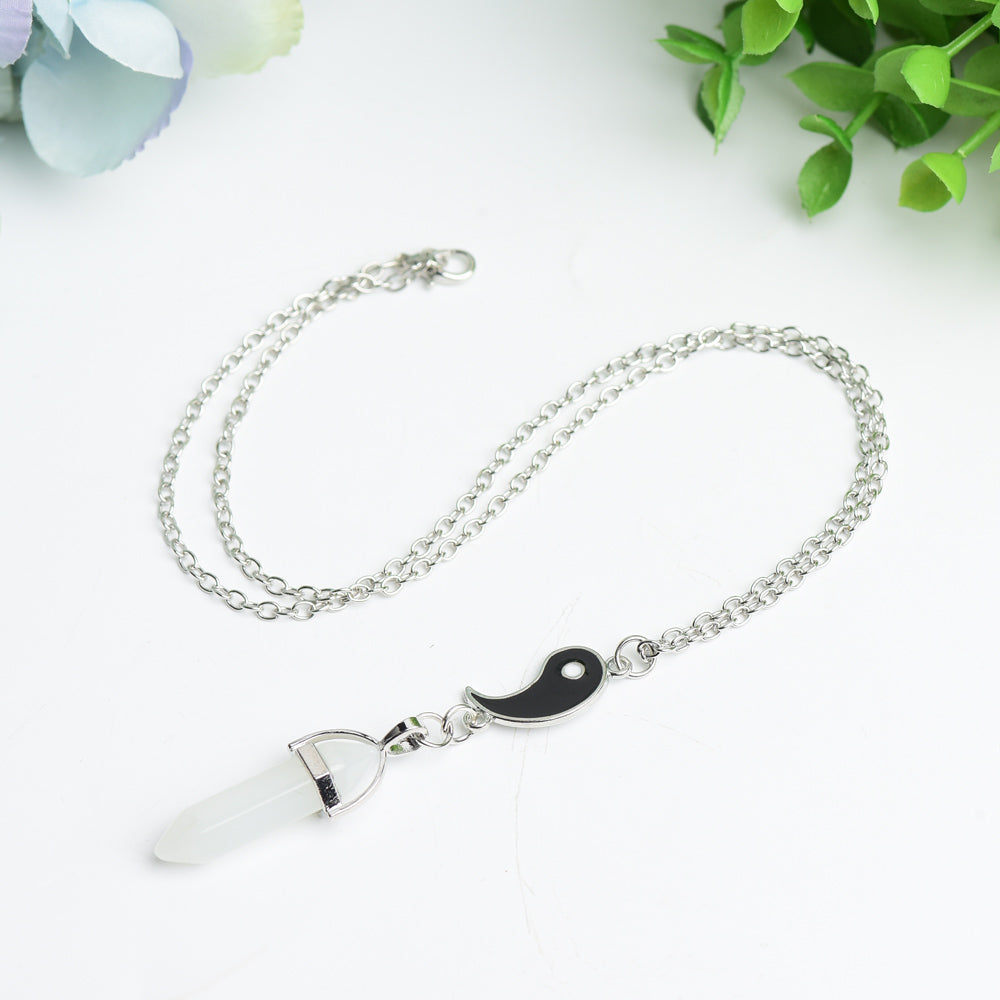 Yin Yang Crystal Necklace with Silver Chain for Balance