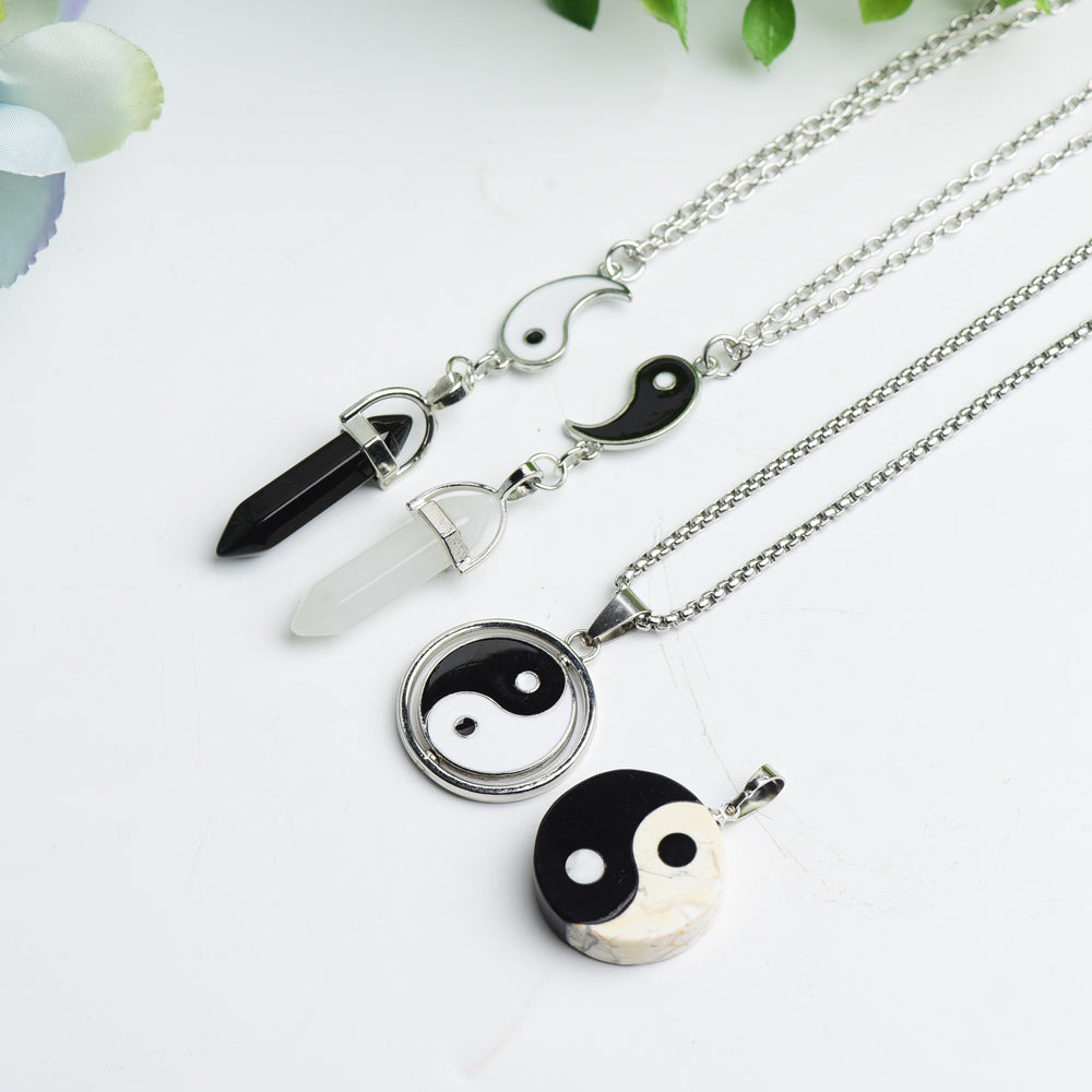 Yin Yang Crystal Necklace with Silver Chain for Balance