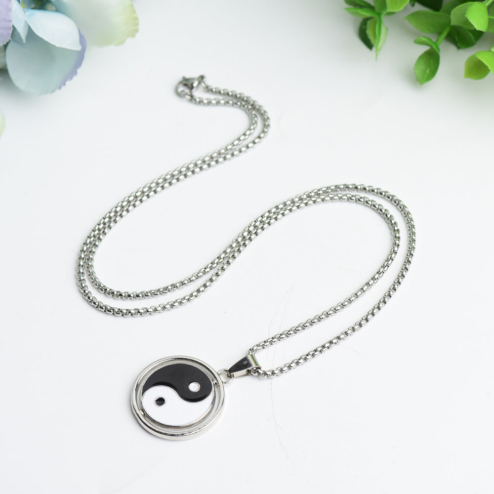 Yin Yang Crystal Necklace with Silver Chain for Balance
