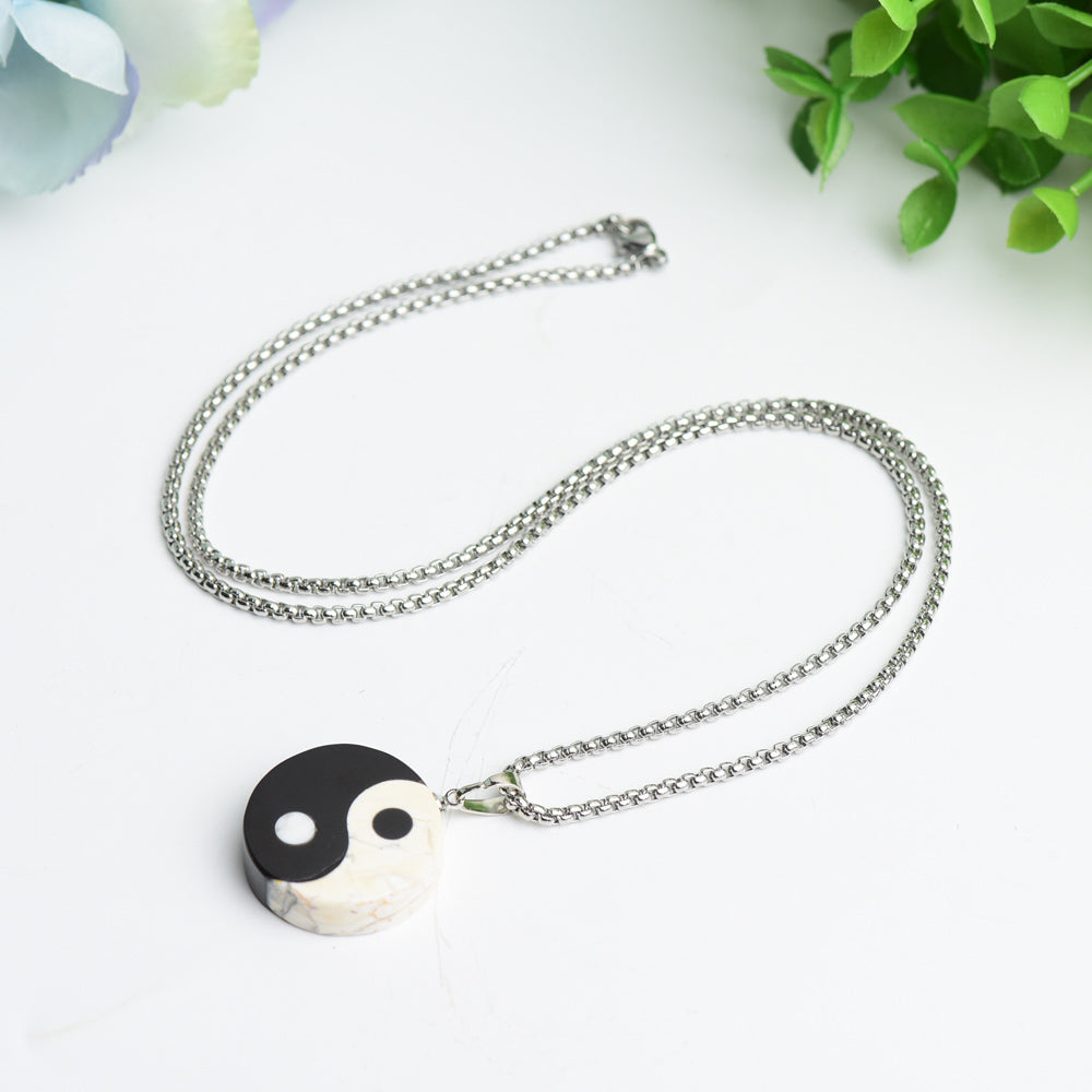 Yin Yang Crystal Necklace with Silver Chain for Balance