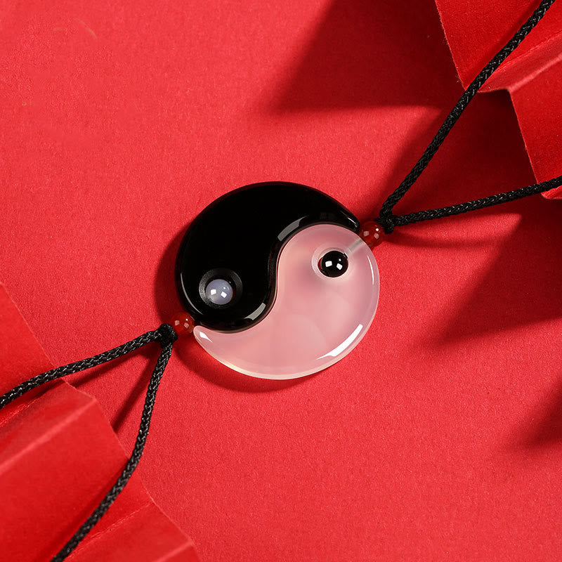 Yin Yang Necklace with Black Onyx & White Agate Pendant