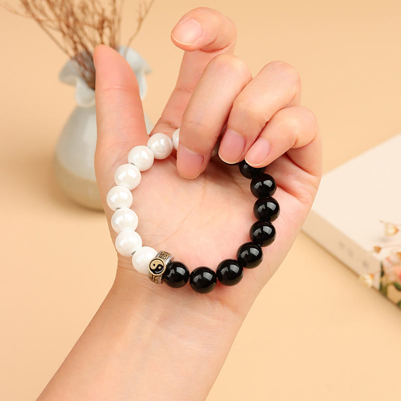 Yin Yang Obsidian White Porcelain Bracelet