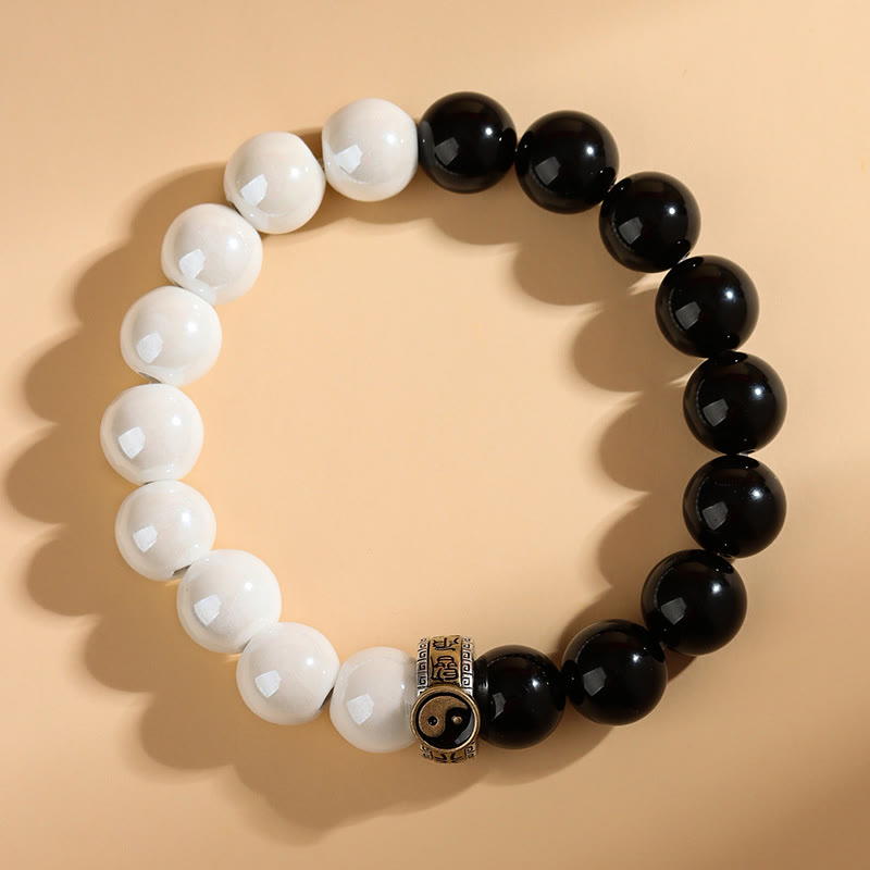 Yin Yang Obsidian White Porcelain Bracelet