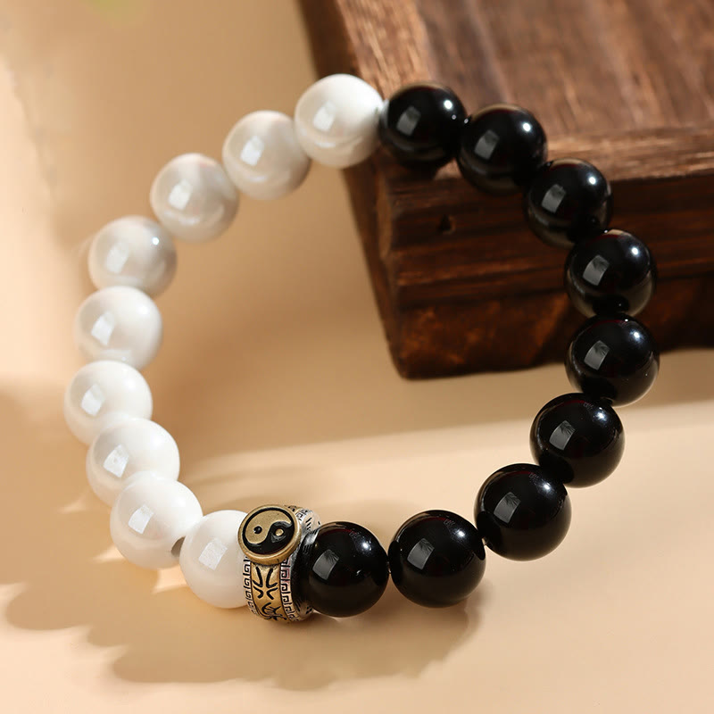 Yin Yang Obsidian White Porcelain Bracelet