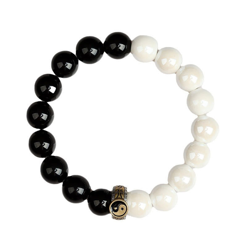 Yin Yang Obsidian White Porcelain Bracelet