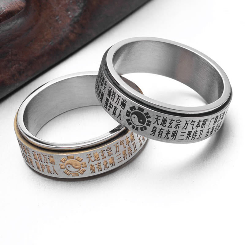 Yin Yang Rotatable Titanium Steel Balance Ring with Bagua Symbols