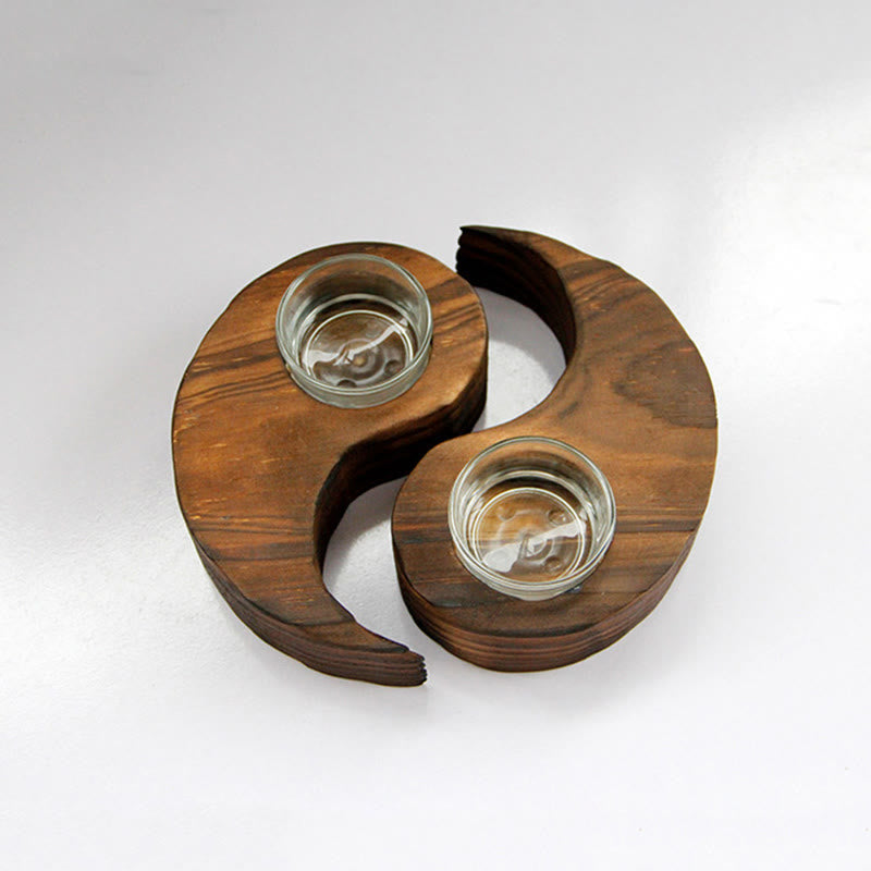 Yin Yang Wood Candle Holder for Spiritual Rituals