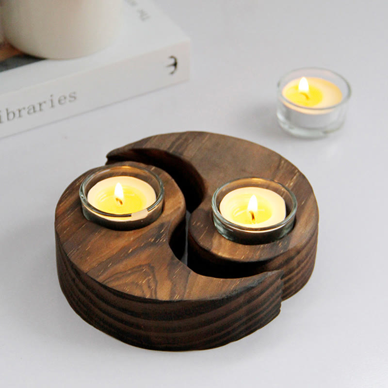 Yin Yang Wood Candle Holder for Spiritual Rituals