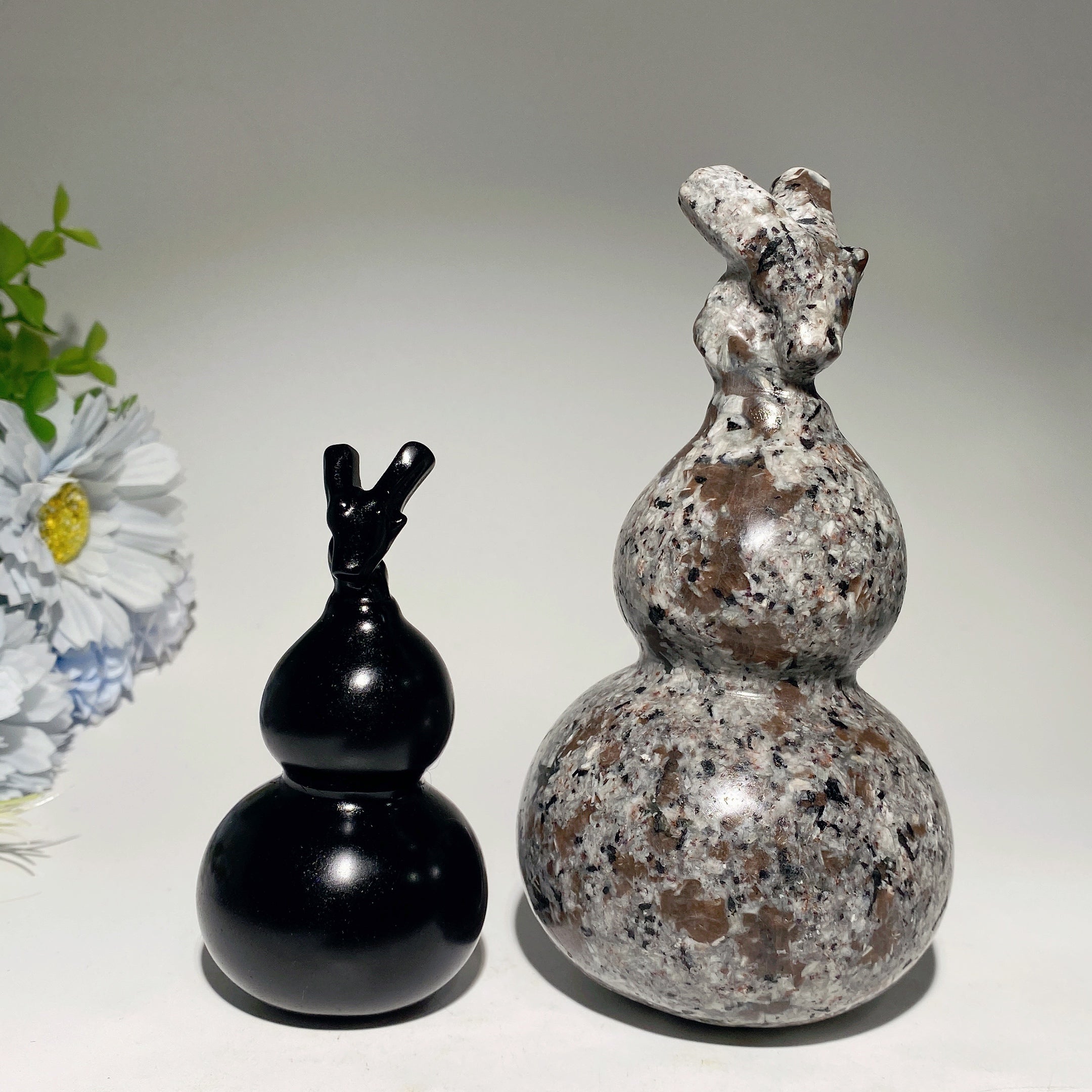 Yooperlite and Black Obsidian Gourd Crystal Figurines 3.8-5.8 inch