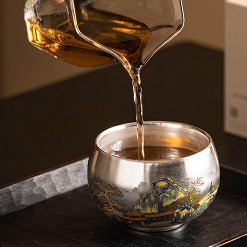 Zen Ceramic Tea Cup with Dragon and Nature Motifs