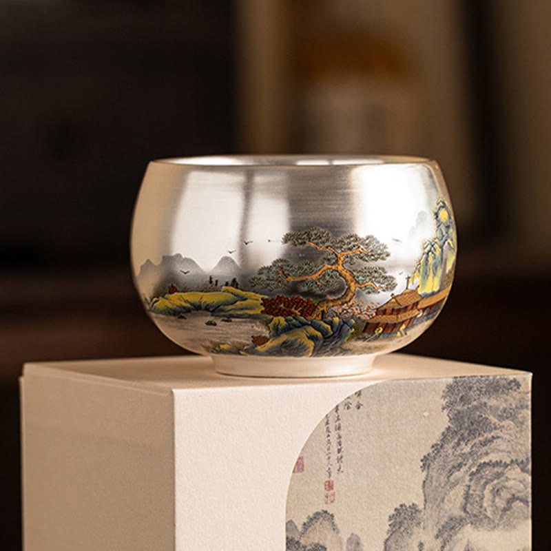 Zen Ceramic Tea Cup with Dragon and Nature Motifs