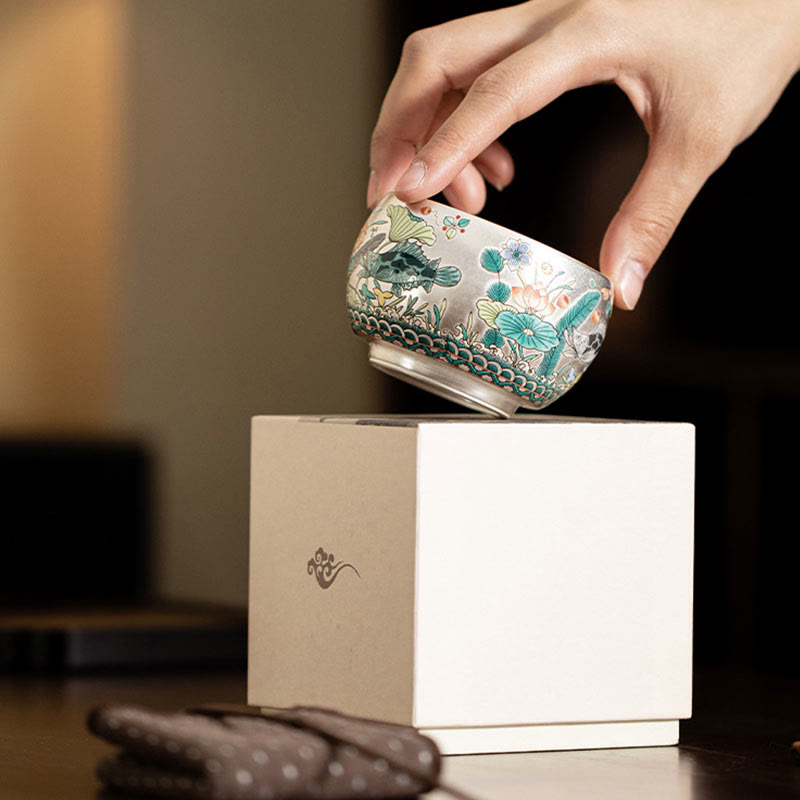 Zen Ceramic Tea Cup with Dragon and Nature Motifs