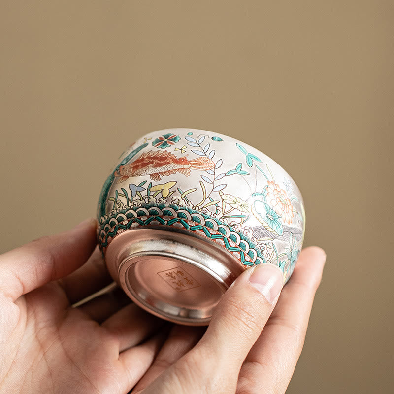 Zen Ceramic Tea Cup with Dragon and Nature Motifs