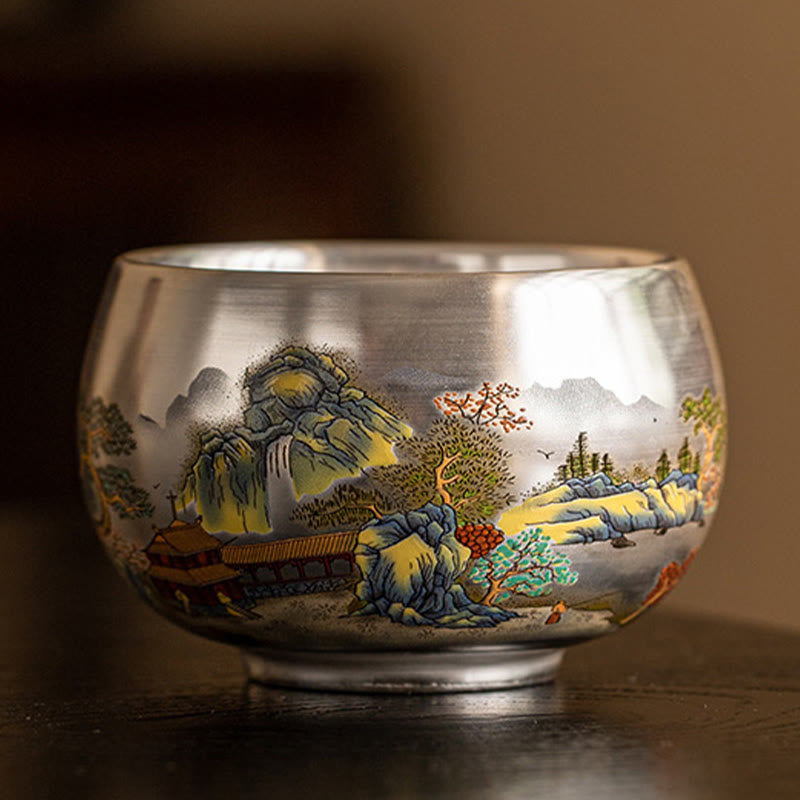 Zen Ceramic Tea Cup with Dragon and Nature Motifs