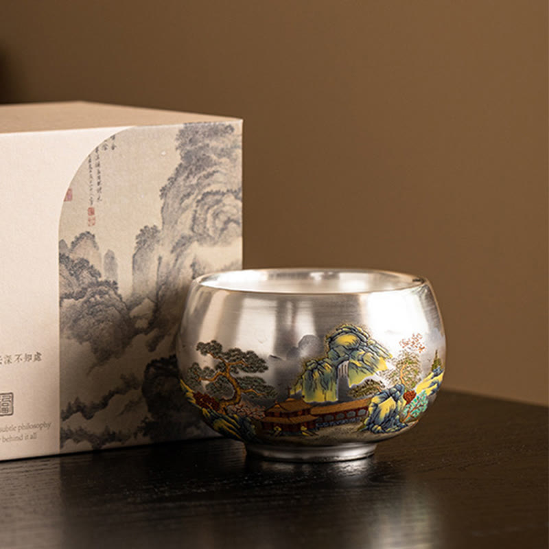 Zen Ceramic Tea Cup with Dragon and Nature Motifs