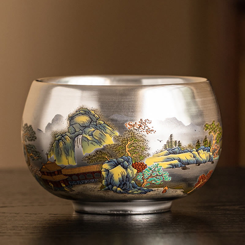 Zen Ceramic Tea Cup with Dragon and Nature Motifs