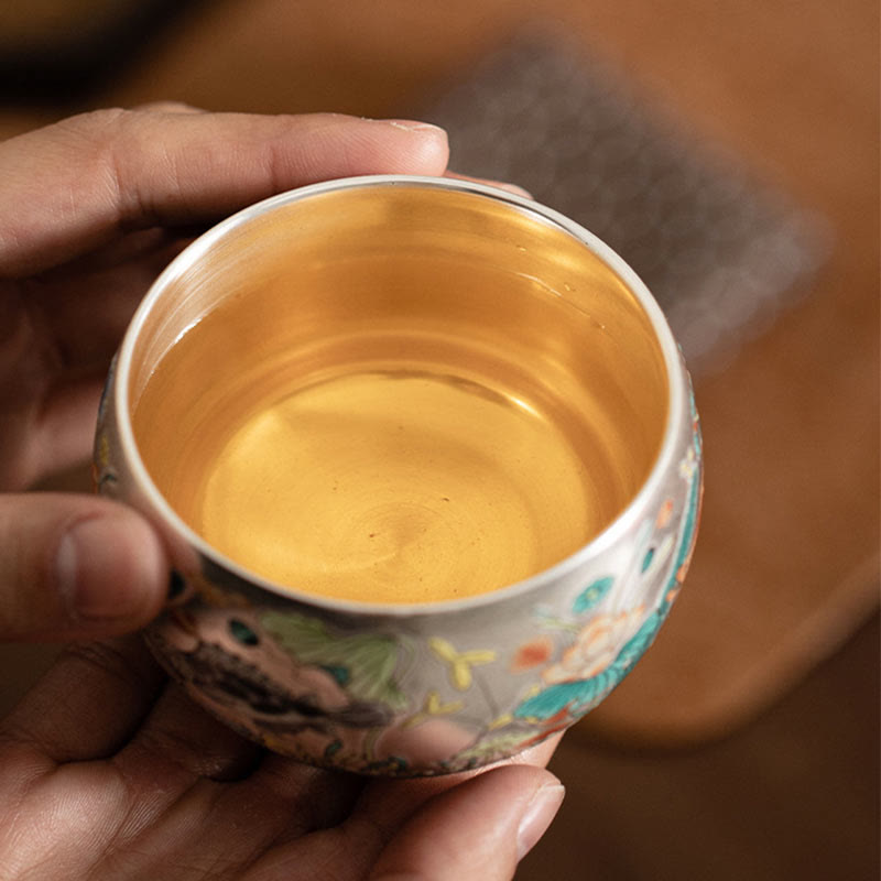 Zen Ceramic Tea Cup with Dragon and Nature Motifs