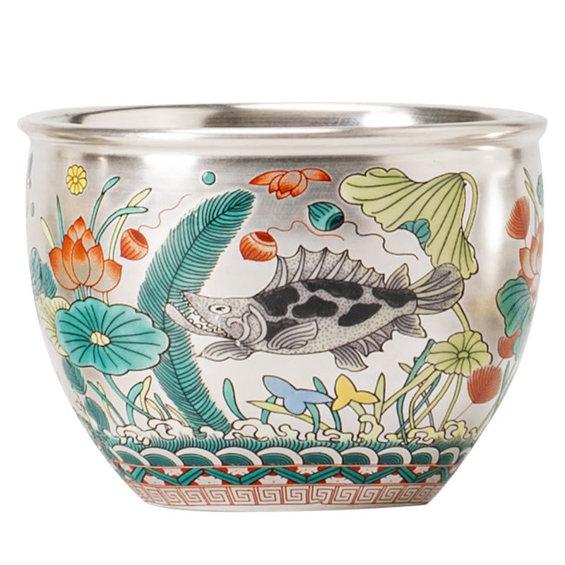Zen Ceramic Tea Cup with Dragon and Nature Motifs