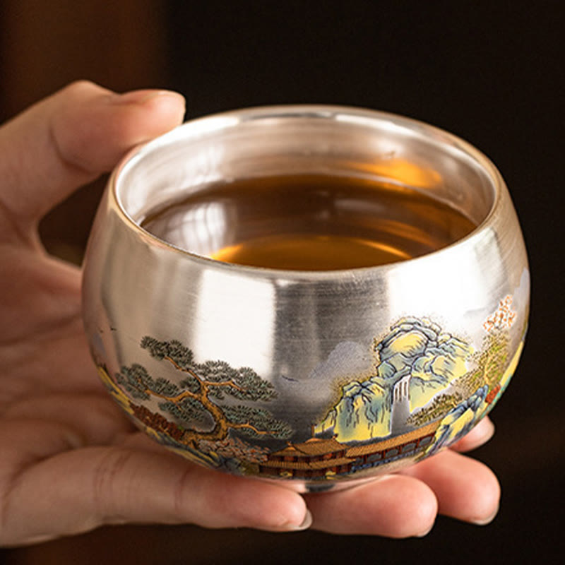 Zen Ceramic Tea Cup with Dragon and Nature Motifs