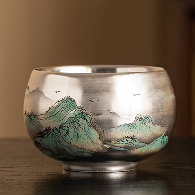 Zen Ceramic Tea Cup with Dragon and Nature Motifs