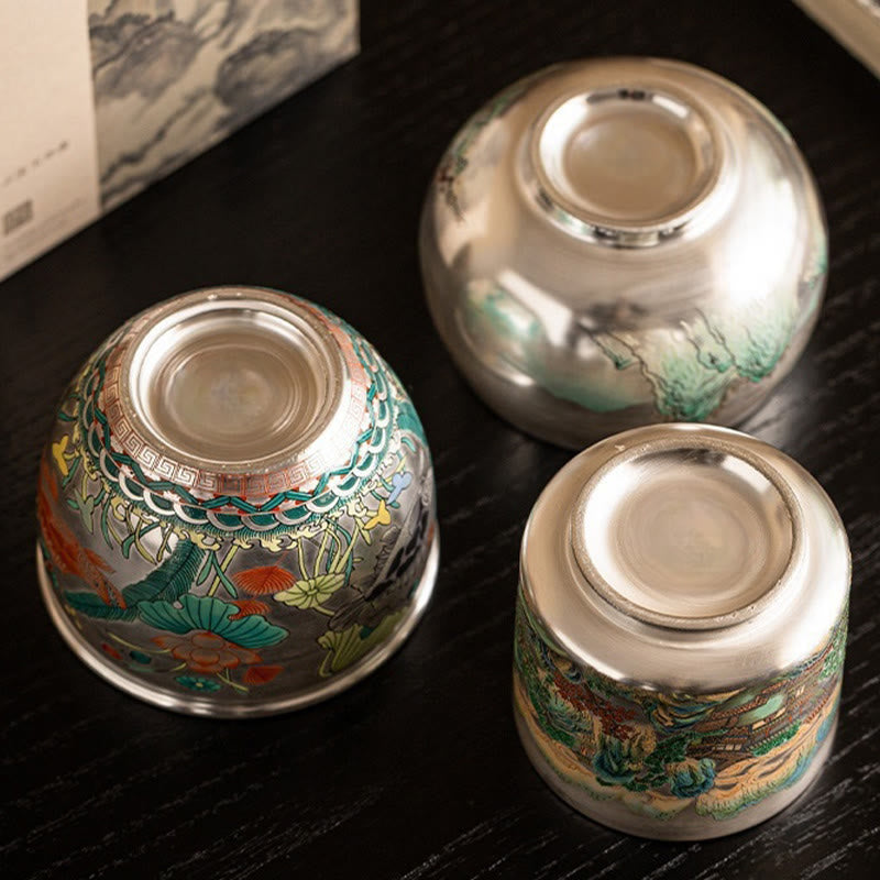 Zen Ceramic Tea Cup with Dragon and Nature Motifs