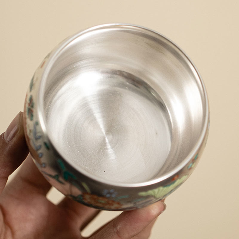 Zen Ceramic Tea Cup with Dragon and Nature Motifs