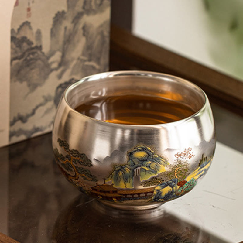 Zen Ceramic Tea Cup with Dragon and Nature Motifs