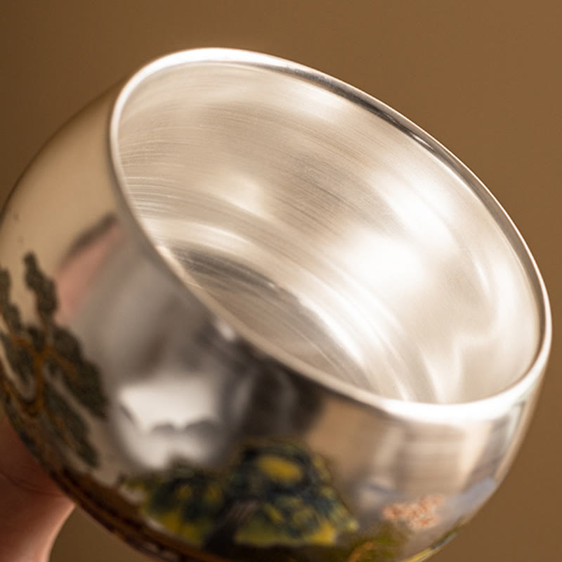 Zen Ceramic Tea Cup with Dragon and Nature Motifs