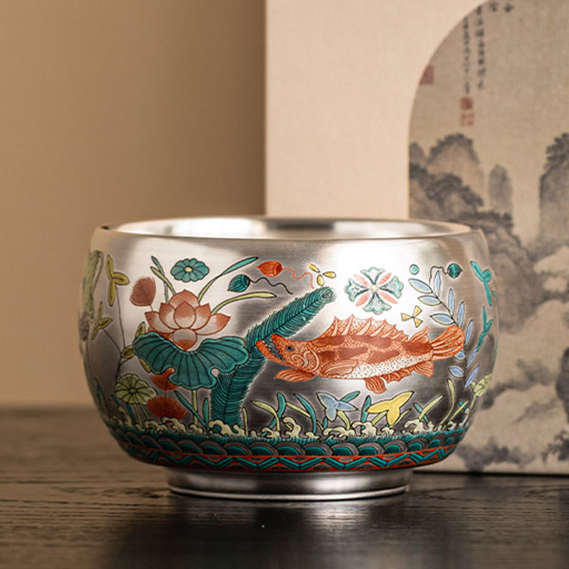 Zen Ceramic Tea Cup with Dragon and Nature Motifs