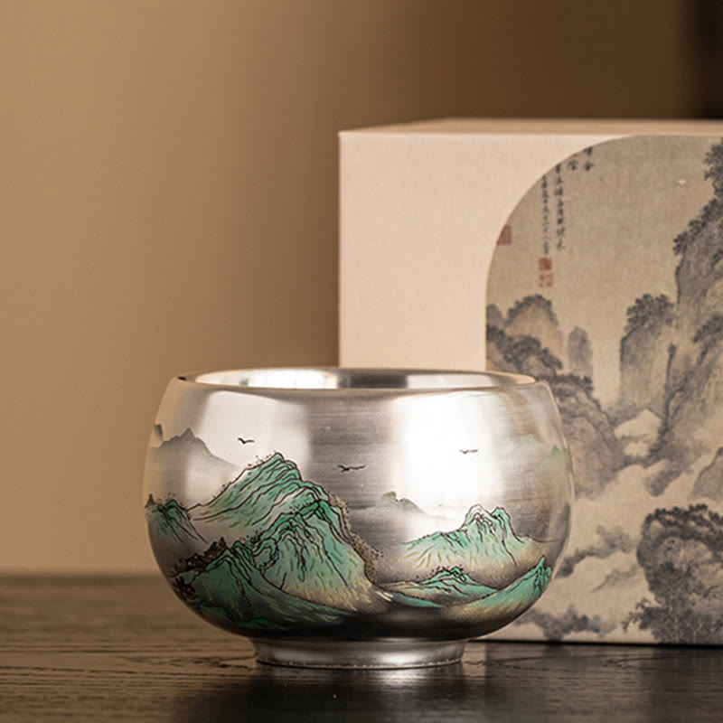 Zen Ceramic Tea Cup with Dragon and Nature Motifs