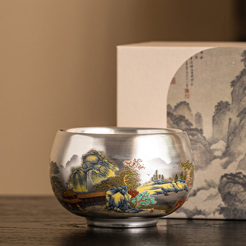 Zen Ceramic Tea Cup with Dragon and Nature Motifs