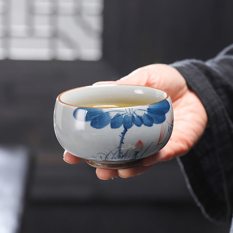 Zen Lotus Bamboo Ceramic Teacup for Meditation & Renewal