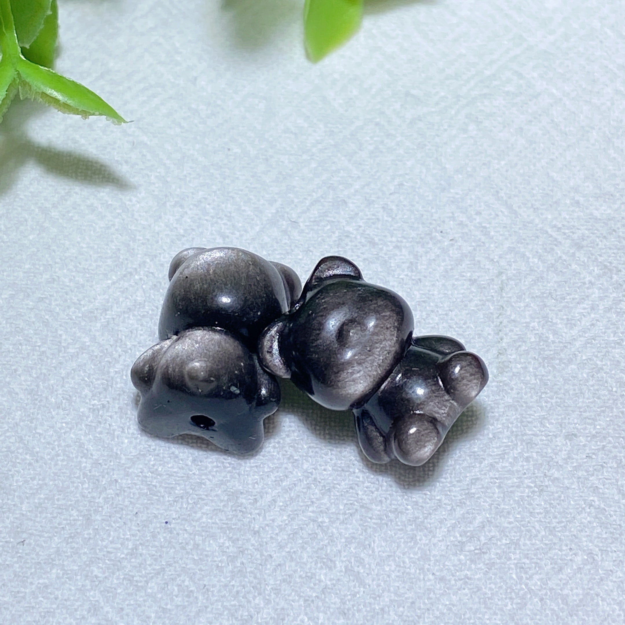 0.7 inch Silver Obsidian Drilled Crystal Bear for Healing