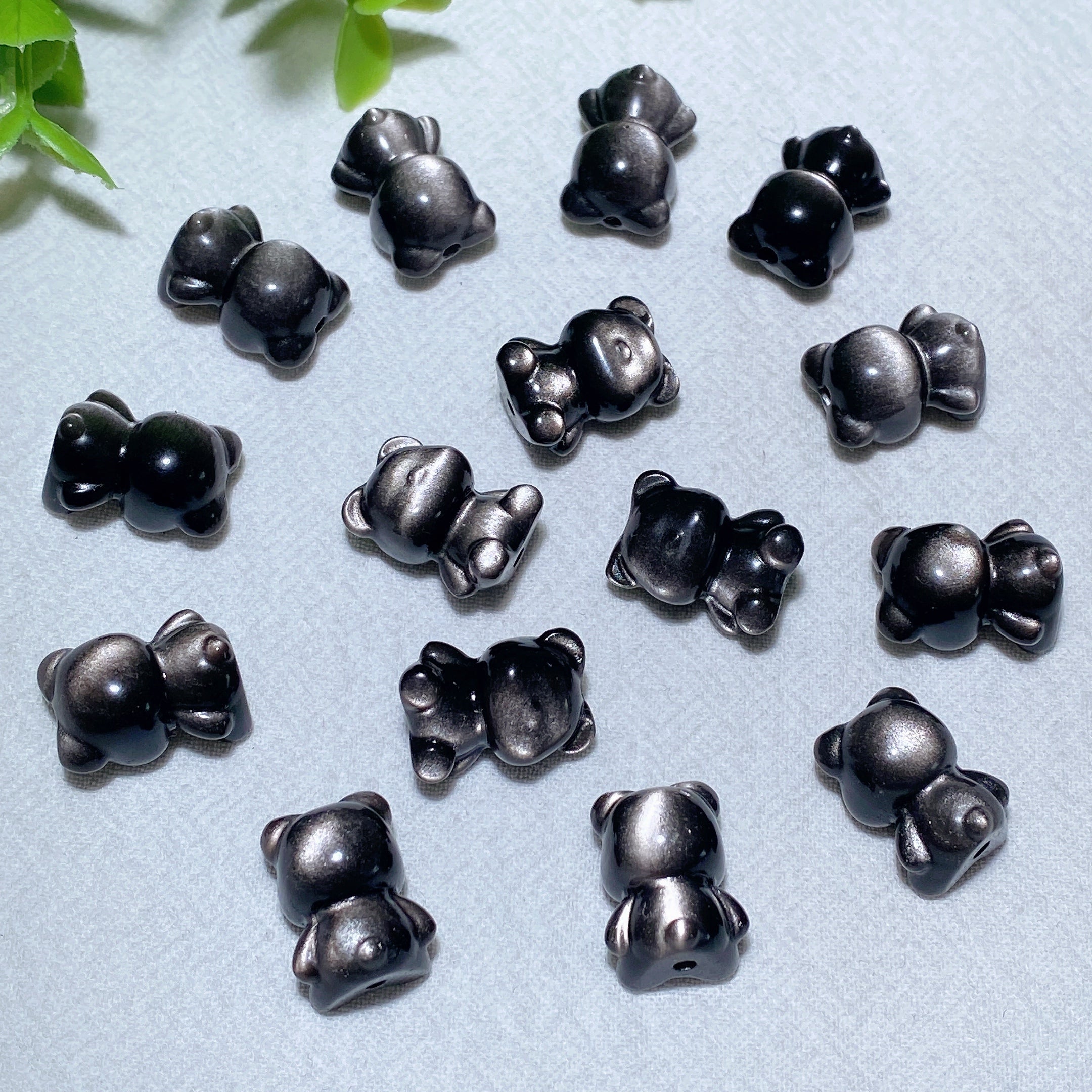 0.7 inch Silver Obsidian Drilled Crystal Bear for Healing