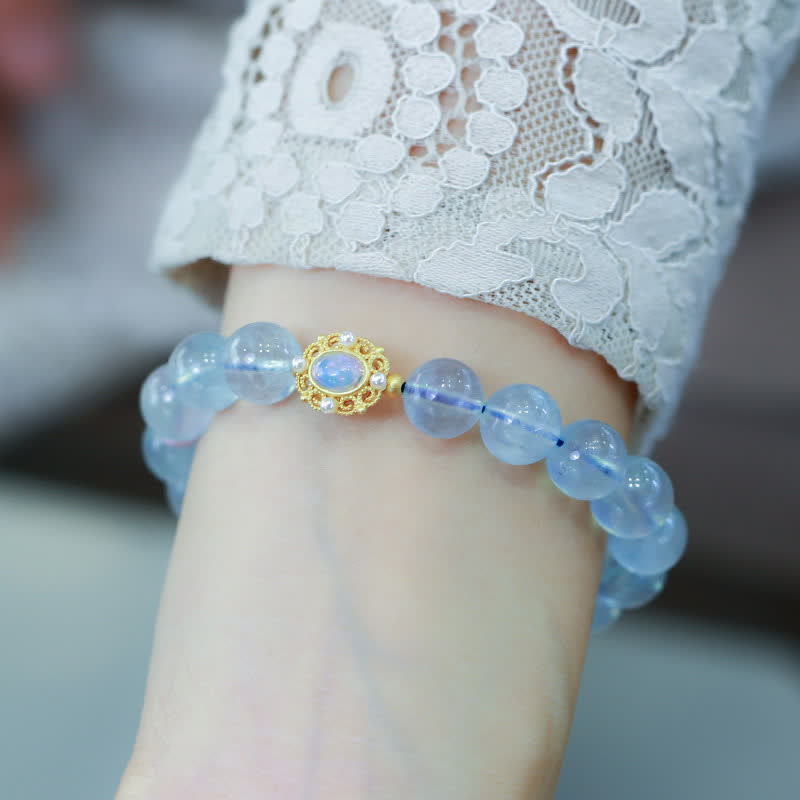 Aquamarine Healing Bracelet with Red Agate and Pearl Beads