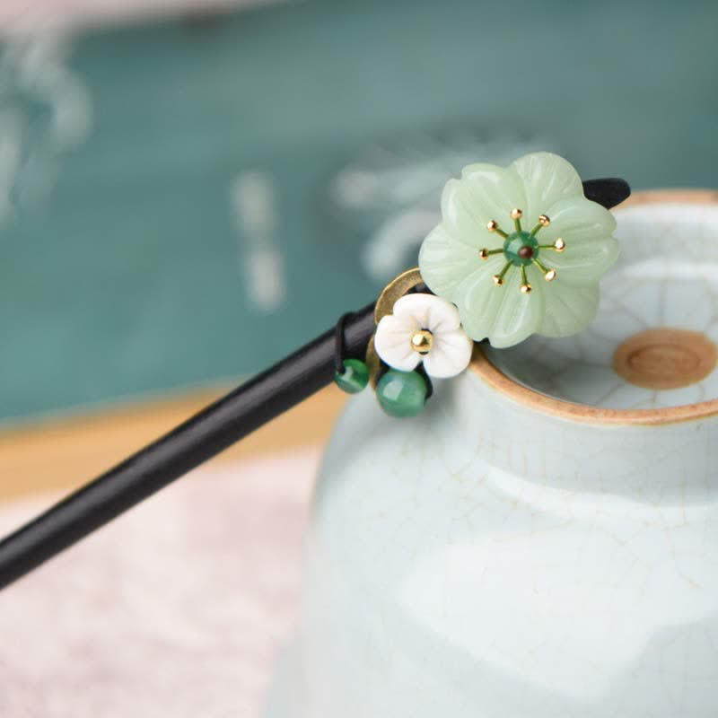 Green Aventurine Flower Agate Positivity Hairpin - Luck & Balance