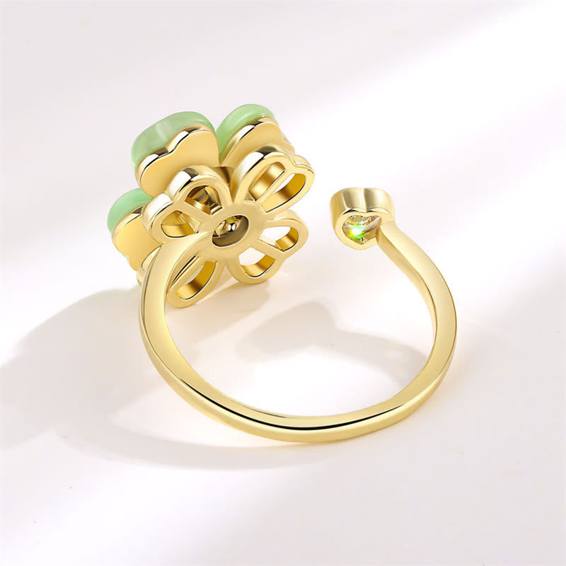 Cat's Eye Ring with Rotatable Four Leaf Clover Design